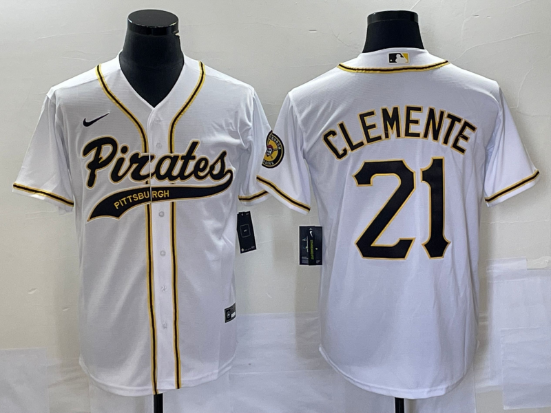 Men's Pittsburgh Pirates Roberto Clemente #21 White Team Jersey Joint Edition